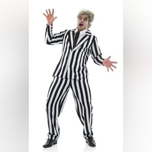 Black & White Striped Bettlejuice Halloween Costume Suit Men's Size Small